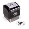 Pre-inked stamp shown from above featuring custom ‘Scarved Snowman’  holiday return address design.