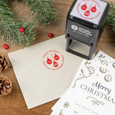 Three Christmas Ornaments Return Address Stamp - alternate view