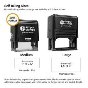 Self-Inking Sizes. Examples in Medium and Large sizes with measurements