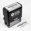 Top angle view of self-inking holiday stamp with circular ‘Montgomery Trendy’ address design.