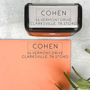Image showing the Thin San Serif Address Stamp body and impression on paper