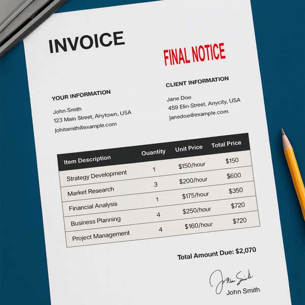 Final notice office stamp on an invoice
