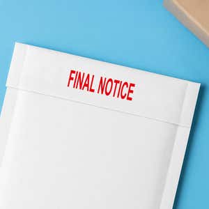 “FINAL NOTICE” in red on a white envelope flap—mailing use case
