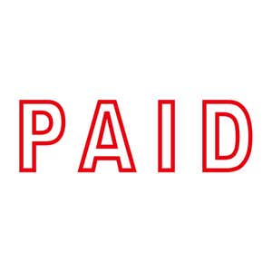 Red outline PAID imprint on a white background, sample design