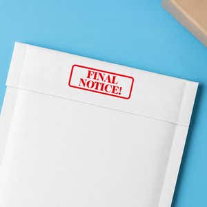 White envelope flap stamped with a red rounded label reading FINAL NOTICE!