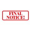 Red FINAL NOTICE! imprint with rounded rectangle border on a white background