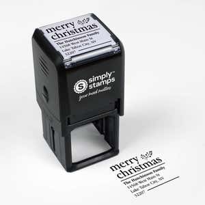 Top angle view of self-inking holiday stamp with ‘Merry Christmas With Fern’ address design.