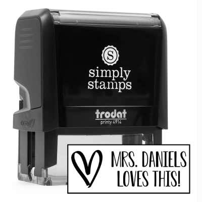 Motivational Teacher Stamp – Personalized Heart “Loves This!” - alternate view