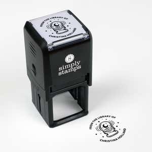 Library book stamp impression and self-inking stamp body with white background