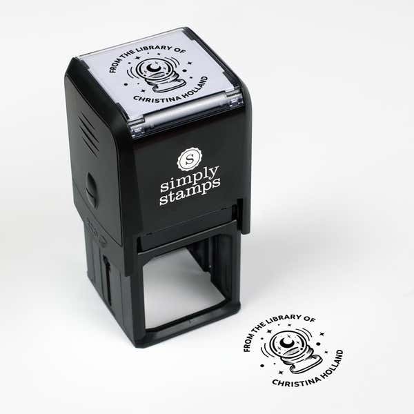 Library book stamp impression and self-inking stamp body with white background