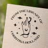 Personalized book stamp impression on white paper