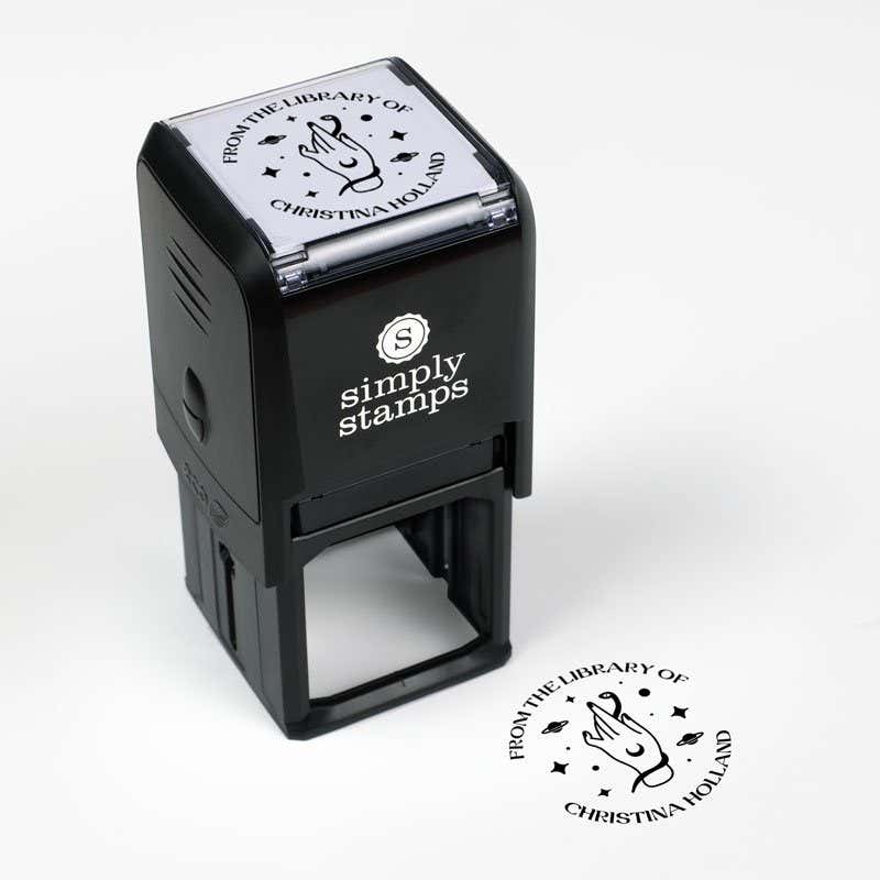 Library book stamp impression and self-inking stamp body with white background