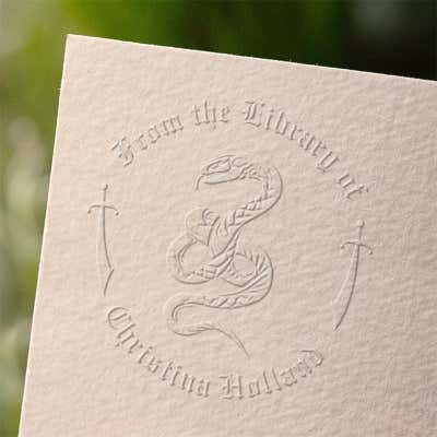 Snake Seal custom book embosser impression on paper
