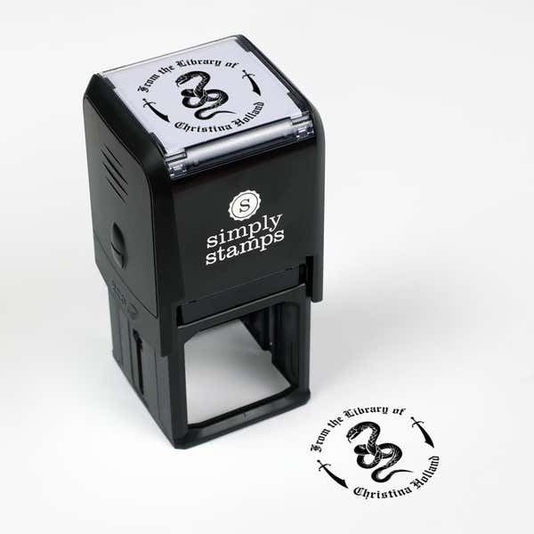 Library book stamp impression and self-inking stamp body with white background