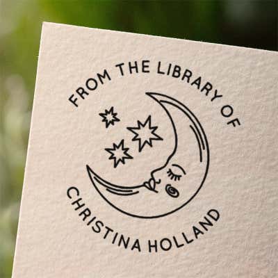 Crescent Moon Custom Book Stamp - alternate view