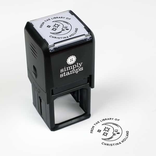 Library book stamp impression and self-inking stamp body with white background