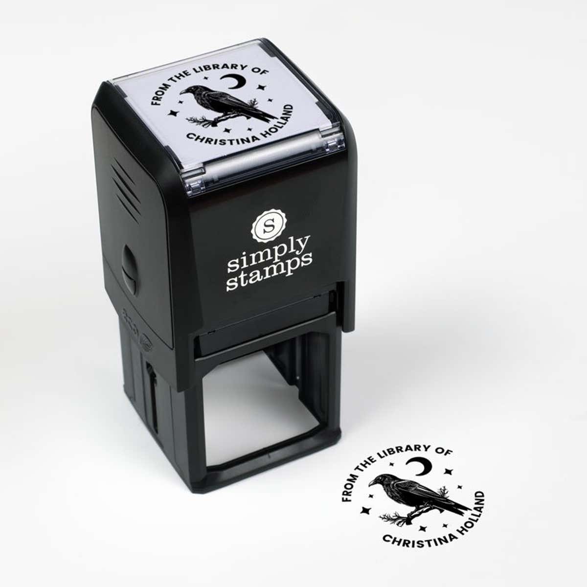 Library book stamp impression and self-inking stamp body with white background