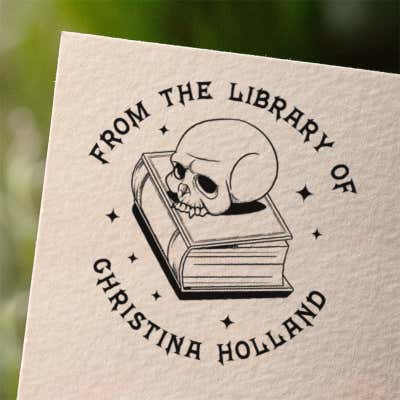 Book with Skull Custom Book Stamp - alternate view