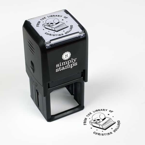 Library book stamp impression and self-inking stamp body with white background