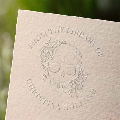 Floral Skull custom book embosser impression on paper