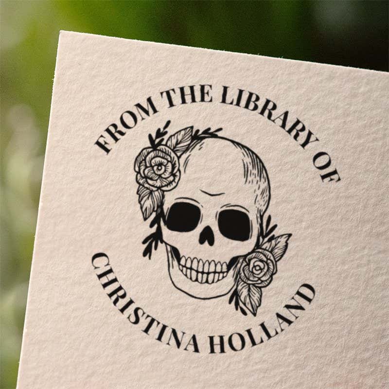 Personalized book stamp impression on white paper