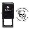 Front view of self-inking stamp body with library book stamp impression example