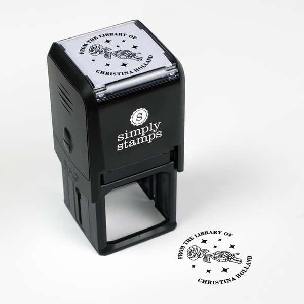 Library book stamp impression and self-inking stamp body with white background