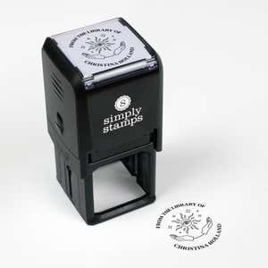 Library book stamp impression and self-inking stamp body with white background