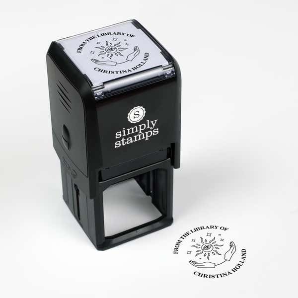 Library book stamp impression and self-inking stamp body with white background
