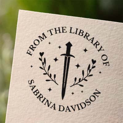 Sword Crest Custom Book Stamp - alternate view