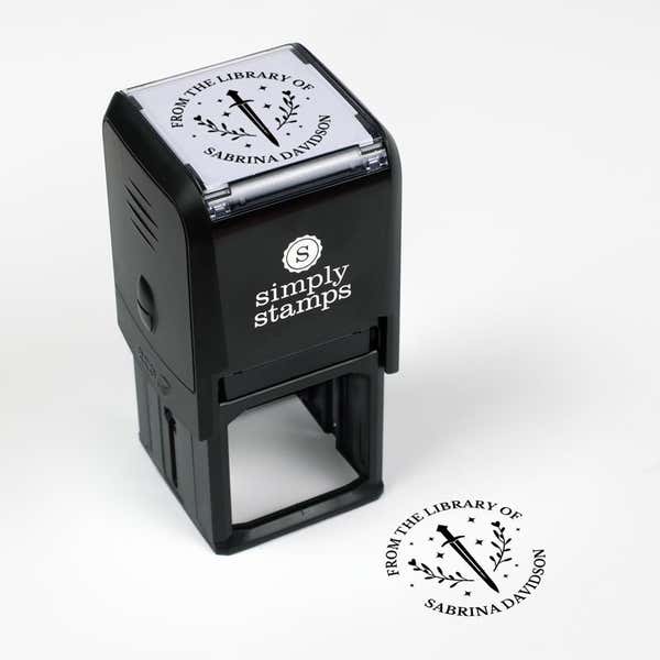 Library book stamp impression and self-inking stamp body with white background