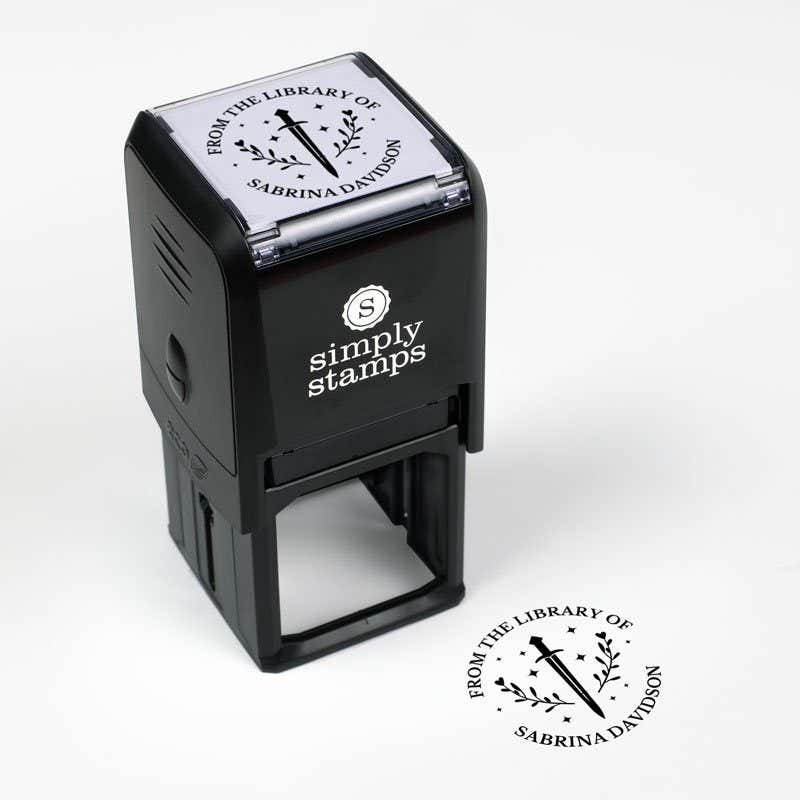 Library book stamp impression and self-inking stamp body with white background