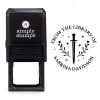Front view of self-inking stamp body with library book stamp impression example