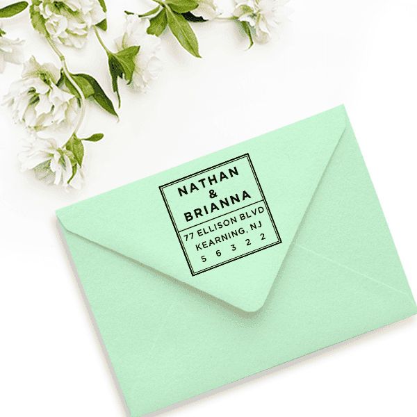 Modern Couple Wedding Address Stamp Envelope