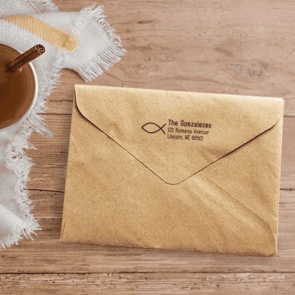 Religious Fish Outline Return Address Stamp Envelope