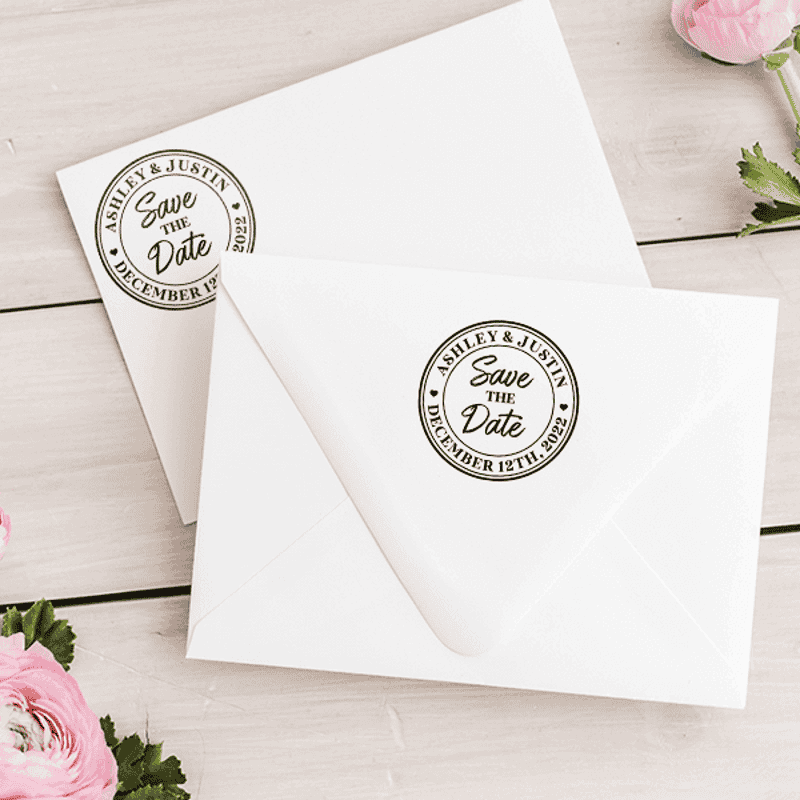 Save the Date Circle Outline Postcard Address Stamp Envelope