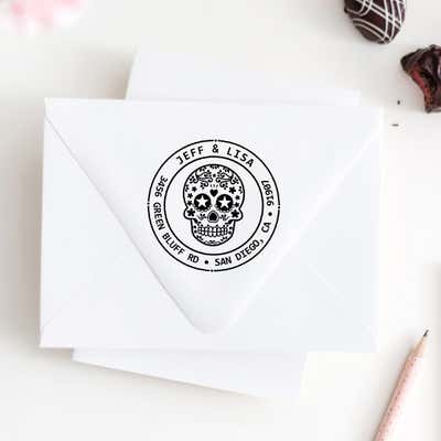 Sugar Skull Two Round Address Stamp - alternate view