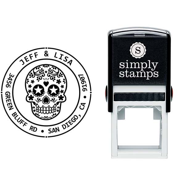 Sugar Skull Two Round Address Stamp Body and Design