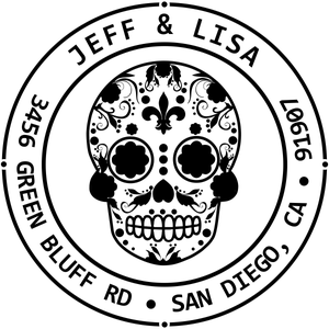 Fleur De Lis Sugar Skull Round Address Stamp