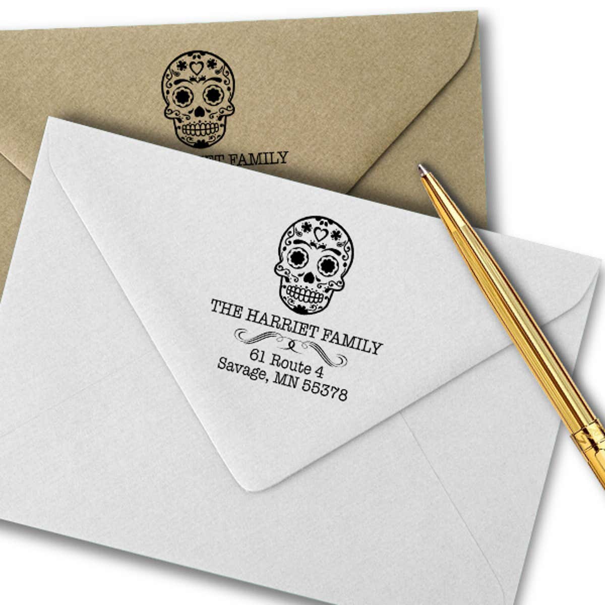 Sugar Skull Tucker Return Address Stamp Imprint Example
