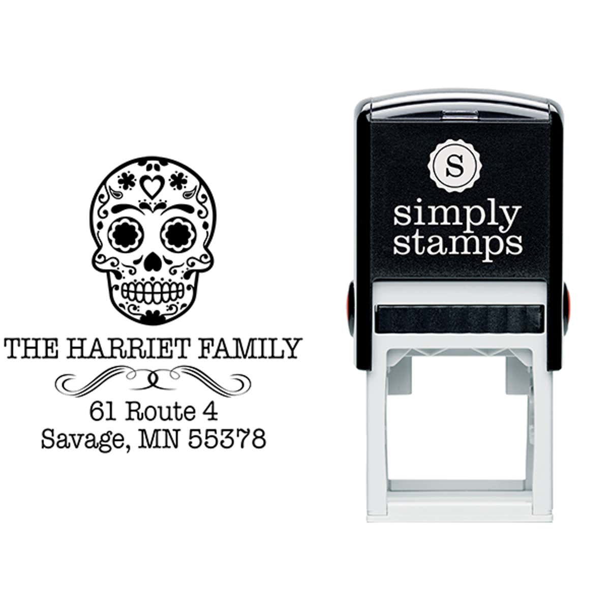 Sugar Skull Tucker Return Address Stamp Body and Design