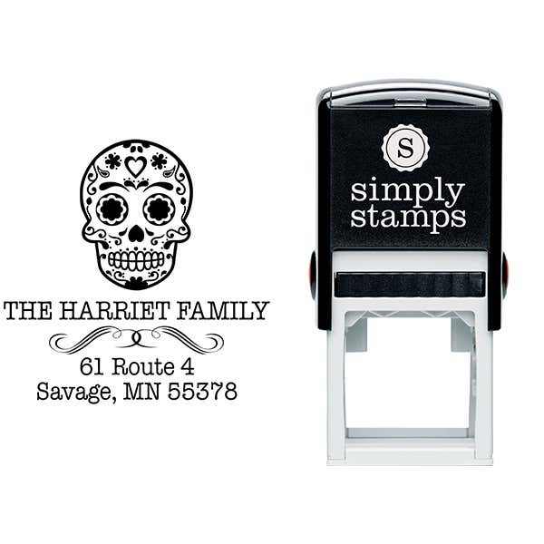 Sugar Skull Tucker Return Address Stamp Body and Design