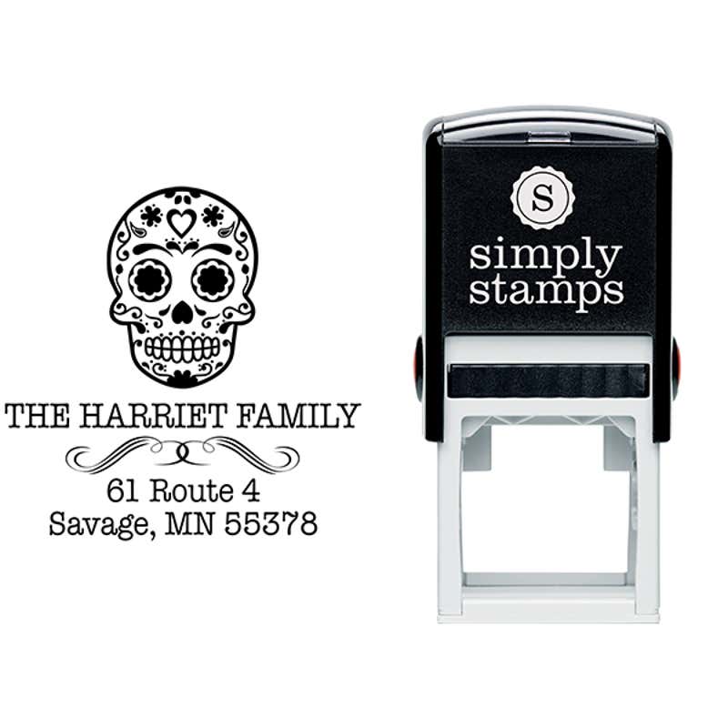 Sugar Skull Tucker Return Address Stamp Body and Design