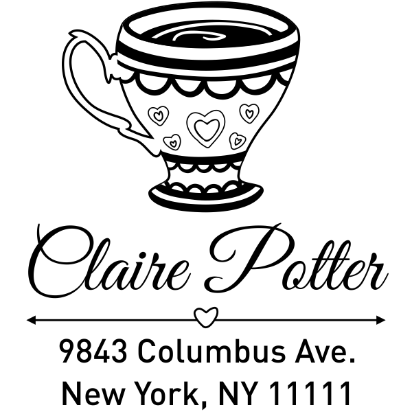 Heart Victorian Tea Cup Address Stamp