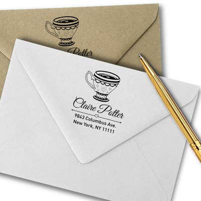 Heart Victorian Tea Cup Address Stamp - alternate view