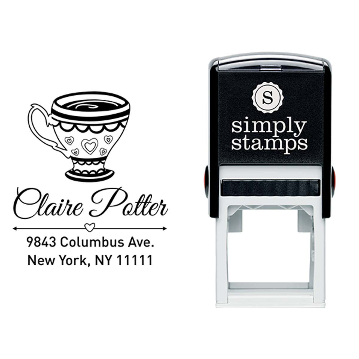 Heart Victorian Tea Cup Address Stamp Body and Design