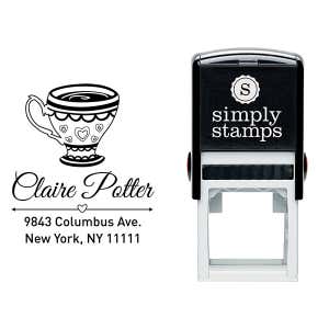 Heart Victorian Tea Cup Address Stamp Body and Design