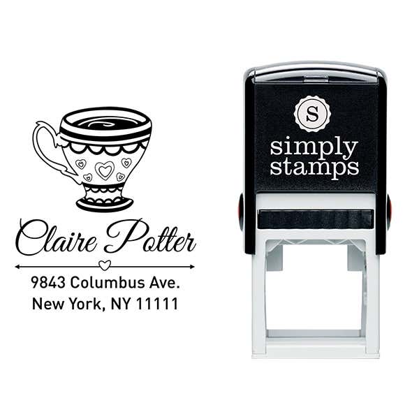 Heart Victorian Tea Cup Address Stamp Body and Design