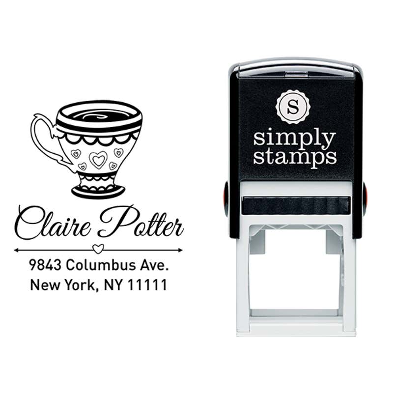 Heart Victorian Tea Cup Address Stamp Body and Design