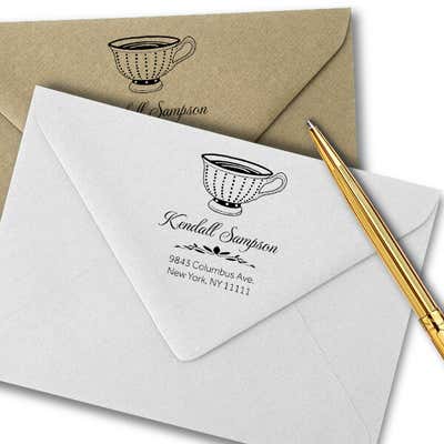 Dot Victorian Tea Cup Address Stamp - alternate view